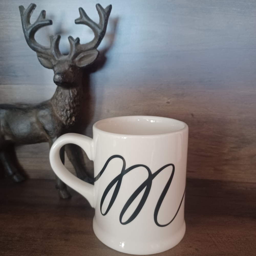 Indigo Cursive Ceramic Monogram "M" Initial Coffee Tea Mug Cup